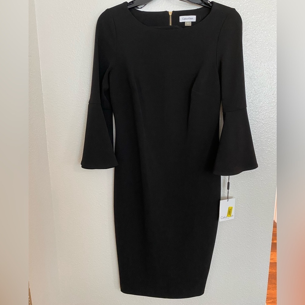 Calvin Klein Black Sheath Dress with Bell Sleeves